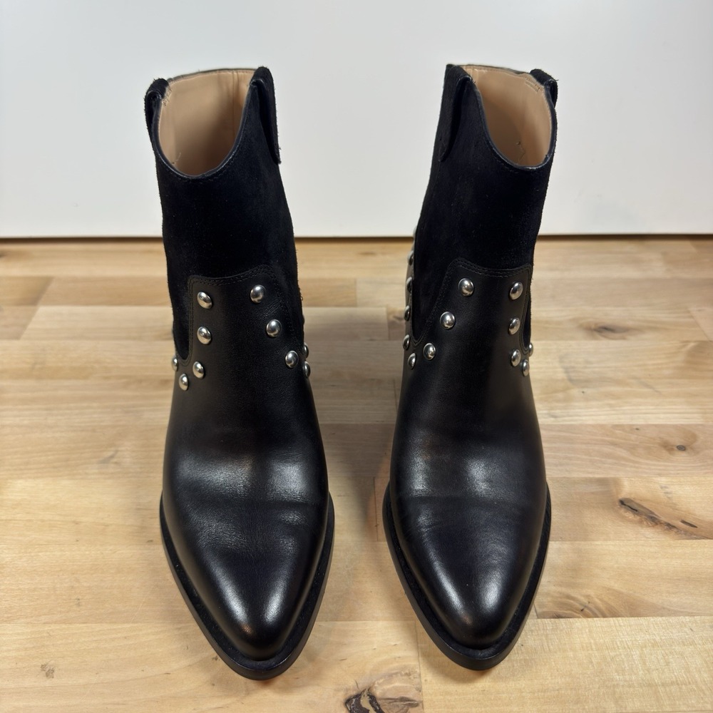 COACH Women's CM600 Black Leather & Suede Studded Ankle Western Boots Size 8B - Picture 4 of 16